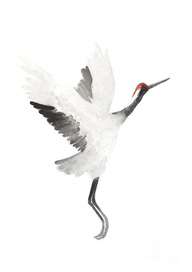 Calligraphy Painting - Crane Bird Wall Decor Illustration by Joanna Szmerdt