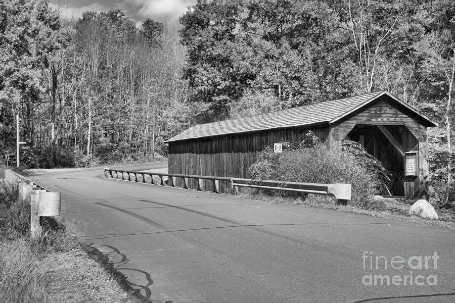 Crane Brook Road Covered Bridge Black And White Photograph by Adam Jewell
