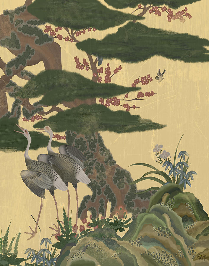 Bird Painting - Crane Garden 1 by Fab Funky