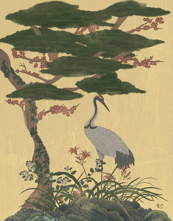 Bird Painting - Crane Garden 2 by Fab Funky