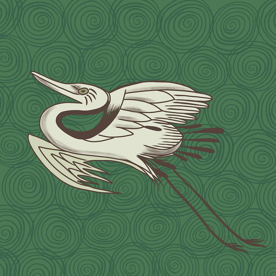 Bird Painting - Crane On Swirls by Fab Funky