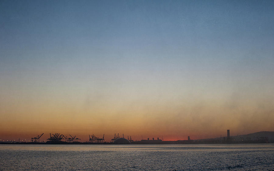 Cranes At Long Beach Harbor At Dusk Photograph by Alexandre Fp