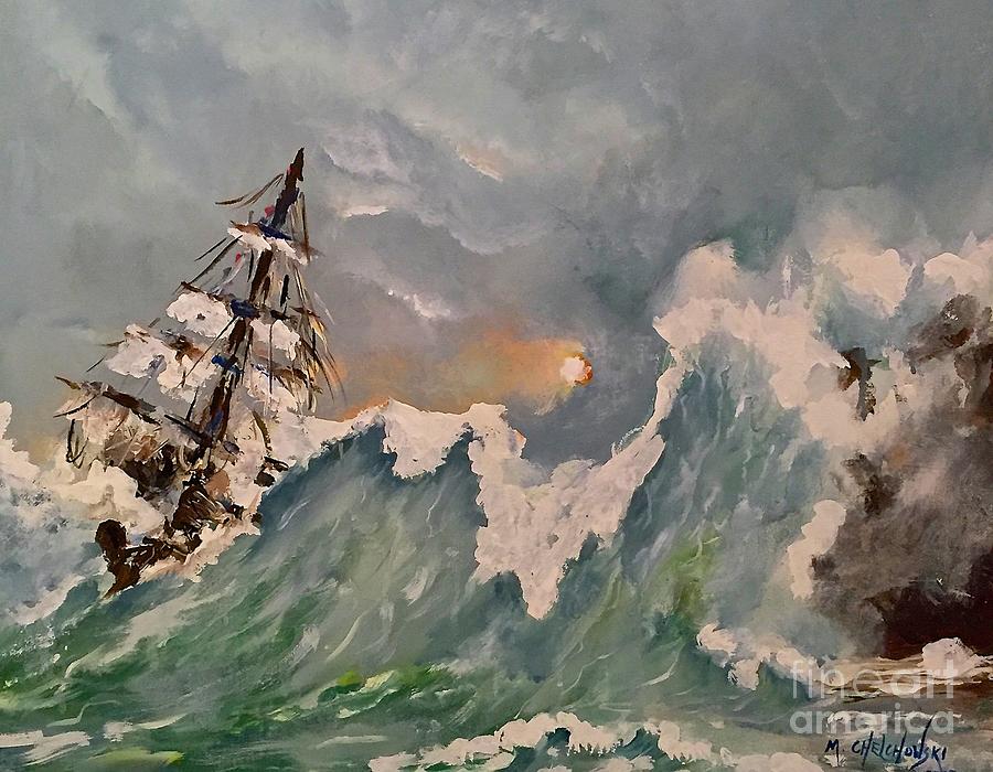Crashing Waves Painting by Miroslaw  Chelchowski