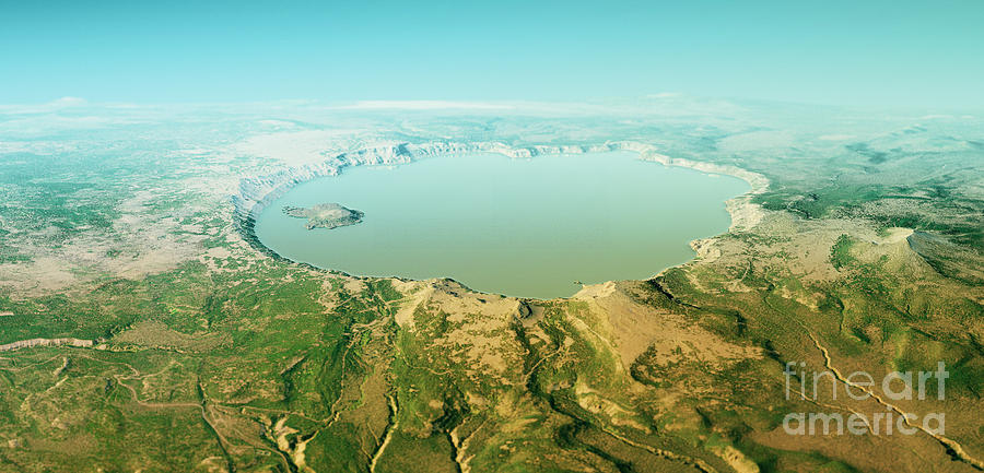 Map Digital Art - Crater Lake 3D Render Topographic Map Horizon by Frank Ramspott