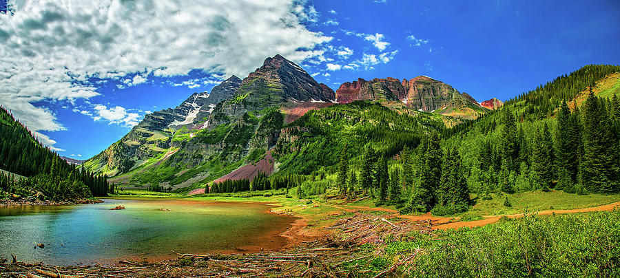 Crater Lake at base of Maroon Bells #8015-17 Photograph by Bob Augsburg ...