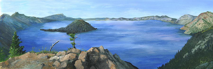 Crater Lake Painting by Elizabeth Mordensky