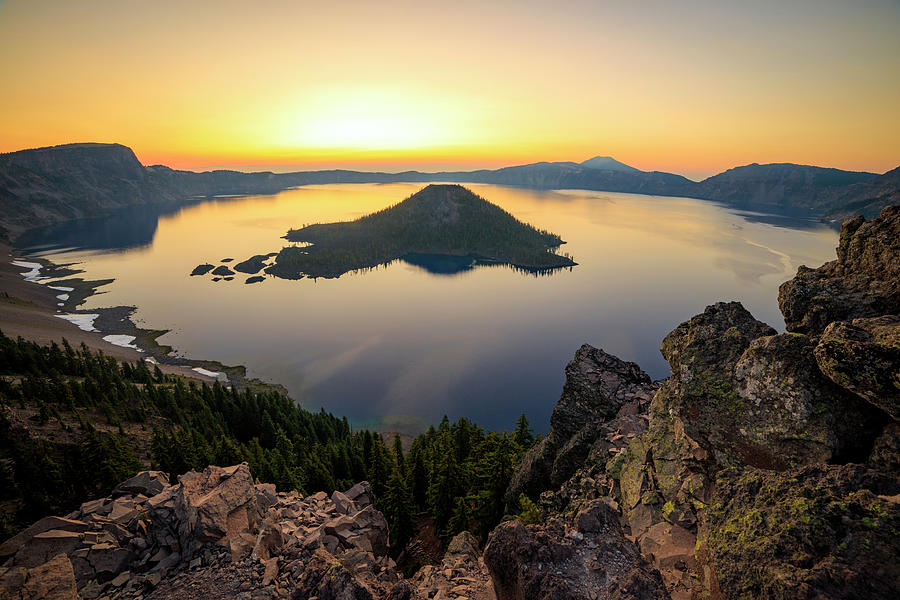 Golden Photograph - Crater Lake Sunrise by Johnny Adolphson Golden Photograph - Crater Lake Sunrise by Johnny Adolphson