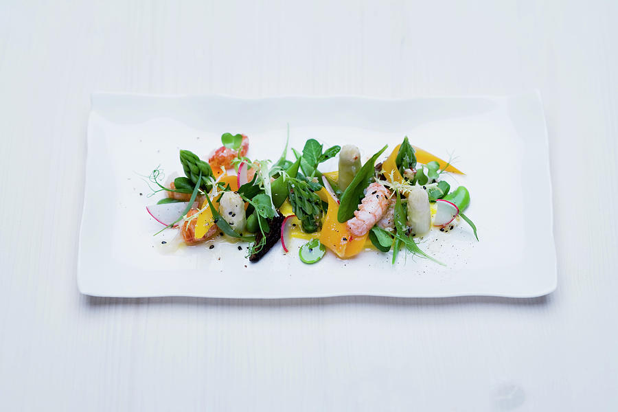 Cray Fish With White Asparagus With Vegetables Photograph by Michael Wissing