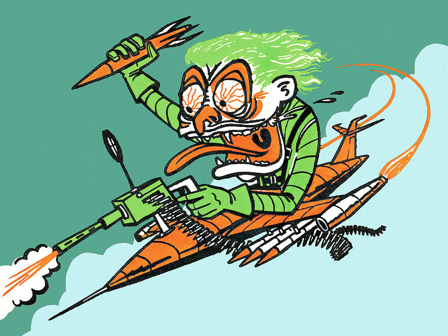 Halloween Drawing - Crazy man in a rocket by CSA Images
