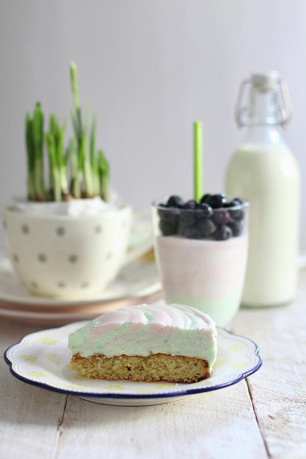 Cream Cheese Cake, And Yoghurt With Blueberries Photograph by Sylvia E.k Photography