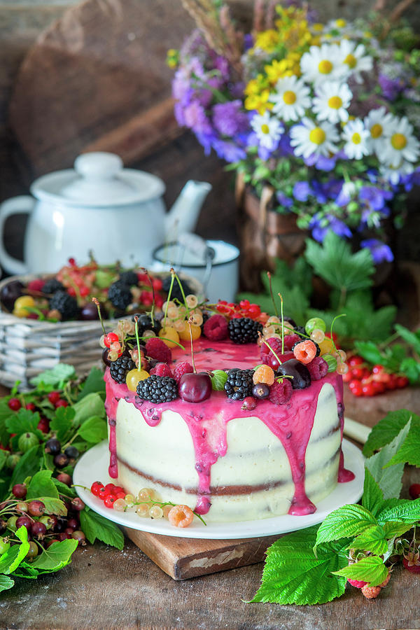 Cream Cheese Cake With Berry Glaze Photograph by Irina Meliukh