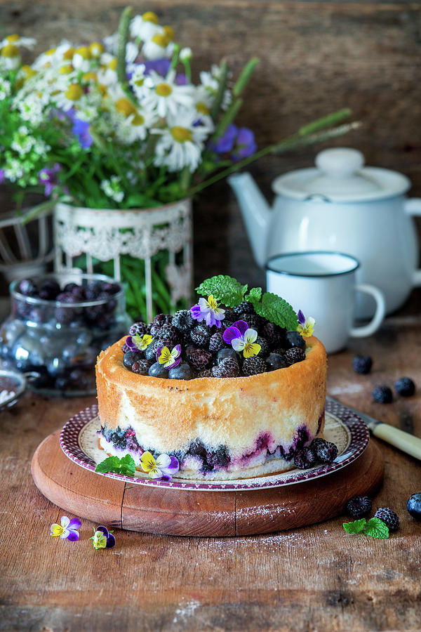 Cream Cheese Cake With Blackberries And Blueberries Photograph by Irina Meliukh