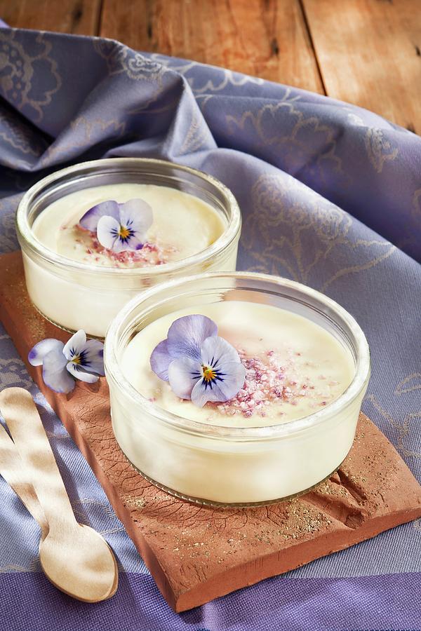 Cream Desserts With Edible Flowers Photograph by Atelier Hmmerle