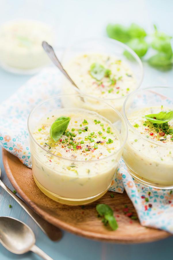 Cream Of Celeriac And White Asparagus Soup With Basil Photograph by Bonnier