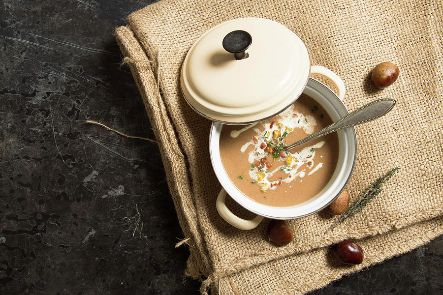 Cream Of Chestnut Soup In A Saucepan Photograph by Nadja Hudovernik Food Photography