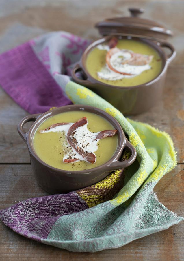 Cream Of Pea Soup With Bacon Photograph by Sonia Chatelain