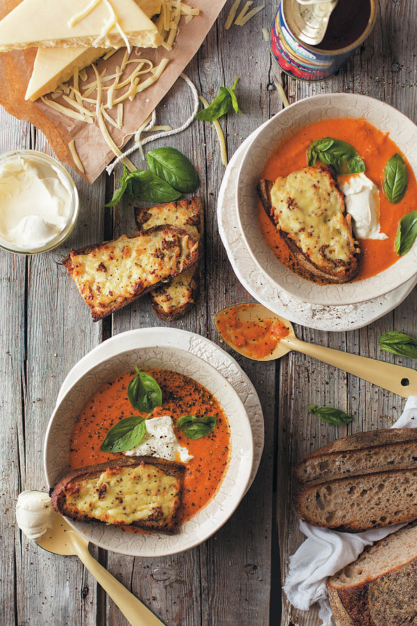 Cream Of Tomato Soup With Grilled Cheese Bread Photograph by Great Stock!