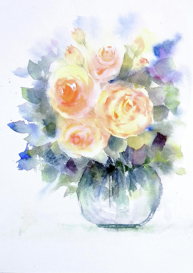 Cream roses Painting by Asha Sudhaker Shenoy