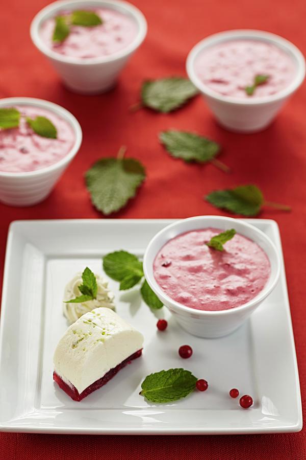 Cream Slices With Cranberry Cream Photograph by Herbert Lehmann