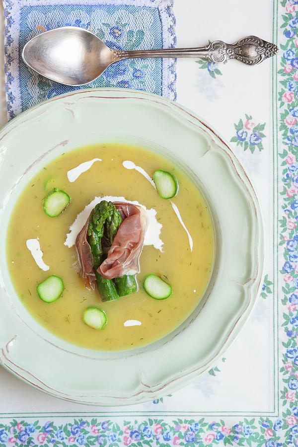 Cream Soup With Asparagus And Prosciutto Photograph by Grudzinska-sarna, Anna