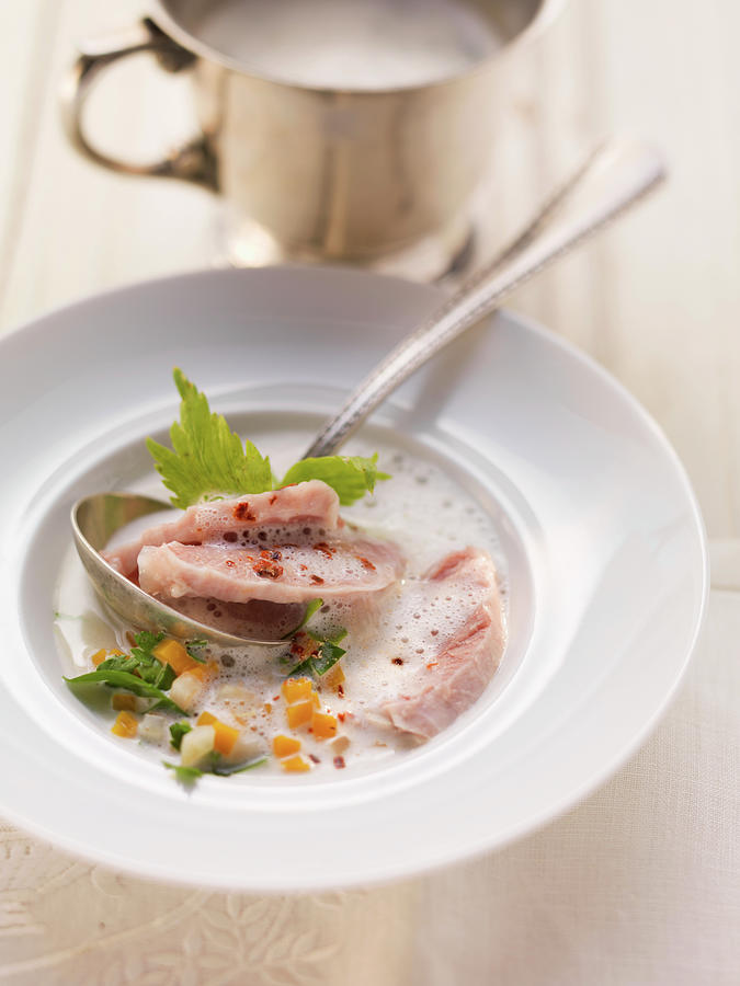 Cream Soup With Boiled Veal Knuckle Photograph by Eising Studio
