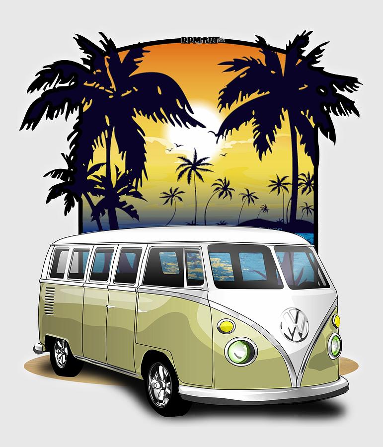 Vintage Digital Art - Cream Volkswagen Type 2 Minibus California Beachin by Jim Schuett