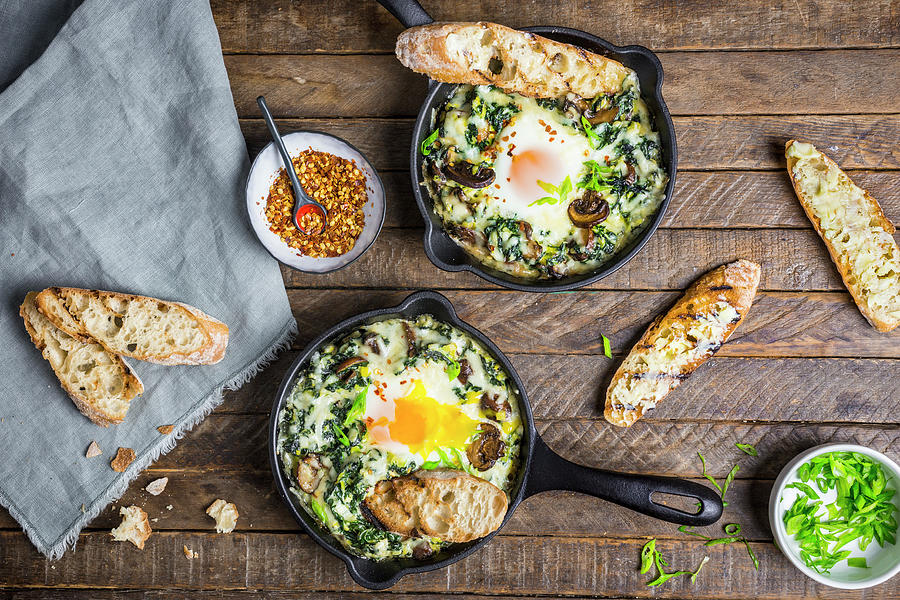 Creamed Greens With Baked Eggs And Toast Photograph by Emily Clifton