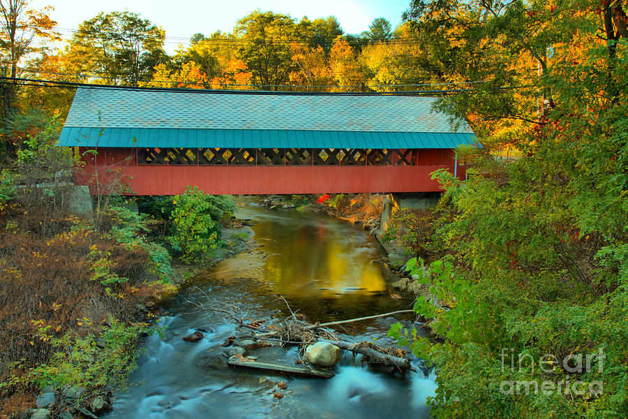 Creamery Covered Bridge Fall Foliage Photograph by Adam Jewell