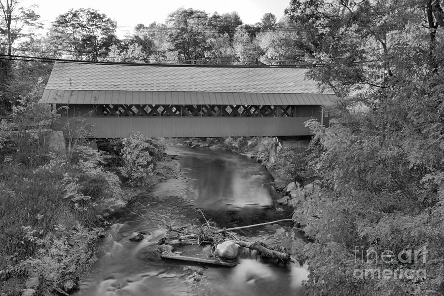 Creamery Covered Bridge Fall Foliage Black And White Photograph by Adam Jewell