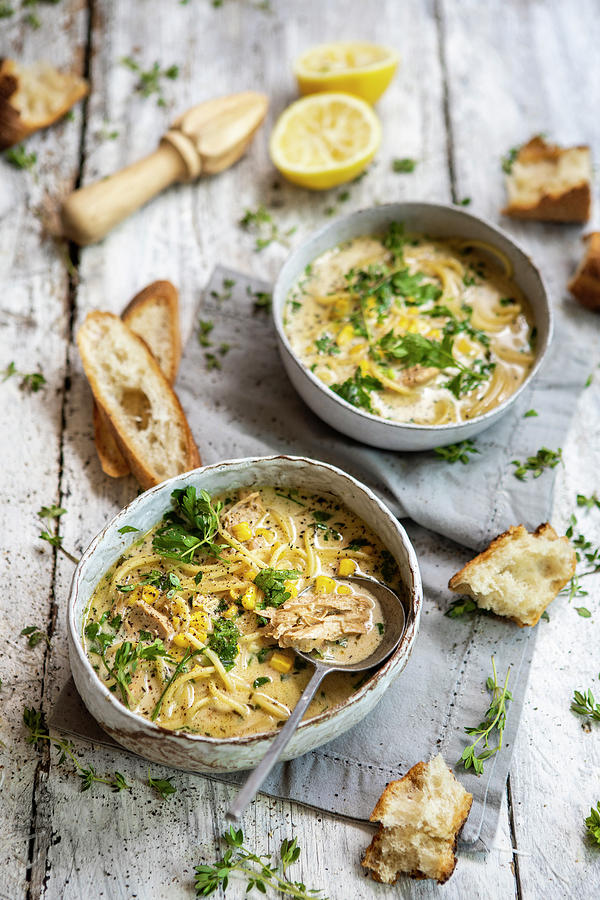 Creamy Chicken Soup With Pasta And Corn Photograph by Great Stock!