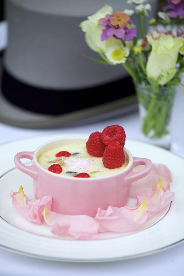 Creamy Dessert With Raspberry Pure And Fresh Raspberries Photograph by Winfried Heinze