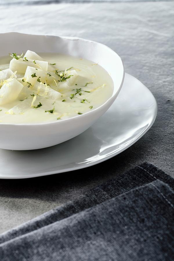 Creamy Kohlrabi Soup With Lemon Zest Photograph by Maximilian Carlo Schmidt