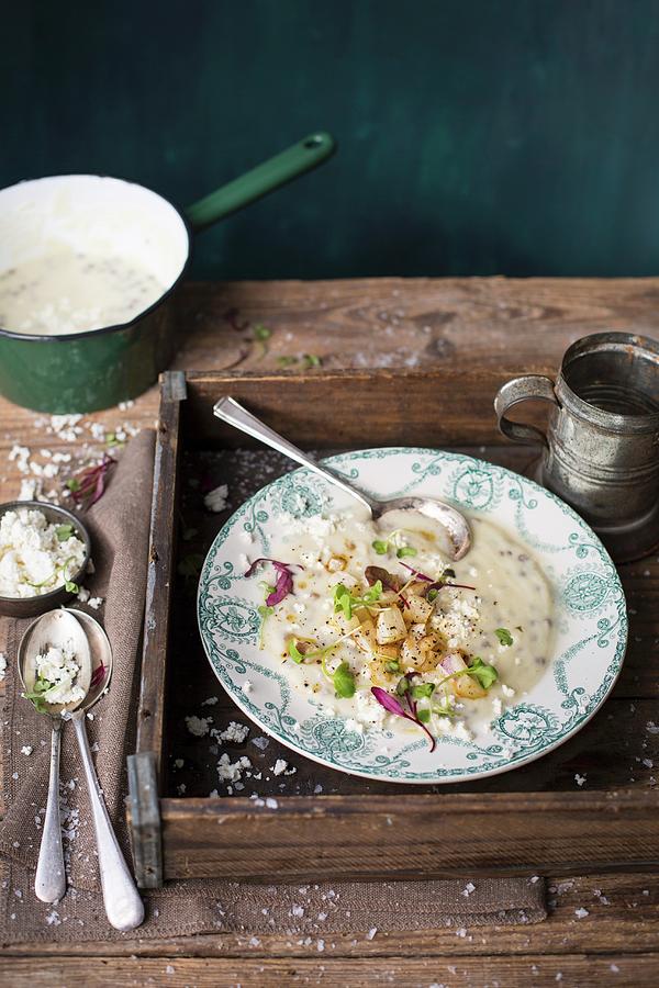 Creamy Turnip And Cauliflower Soup With Lentils And Ricotta Photograph by Great Stock!