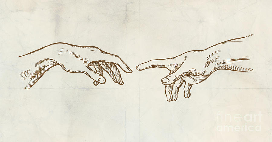 Creation of Adam hand draw Drawing by Domenico Condello
