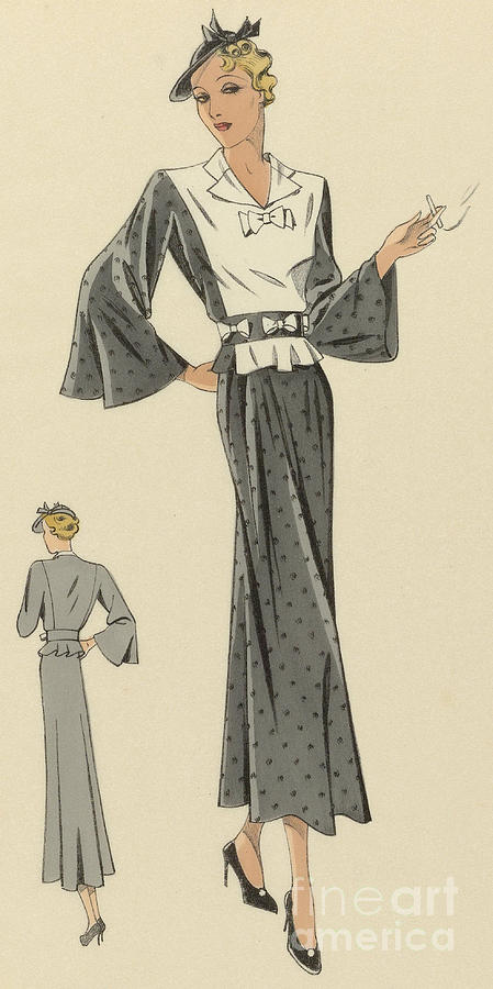 Creations de Haute Couture circa 1937 Drawing by French School