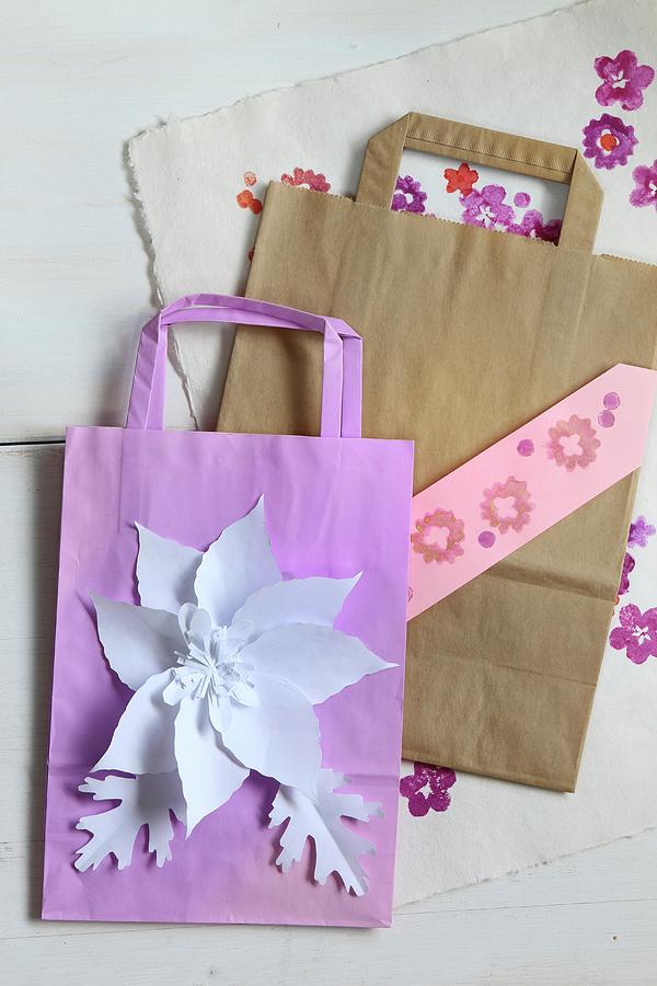 Creative Crafting With Paper: Paper Bags With Glued And Stamped Decorations Photograph by Regina Hippel