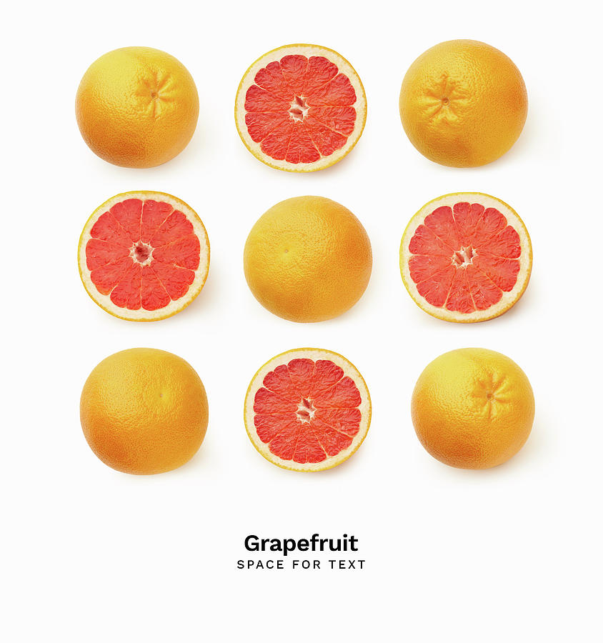 Creative Pattern With Fresh Grapefruits Isolated Photograph by Asya Nurullina
