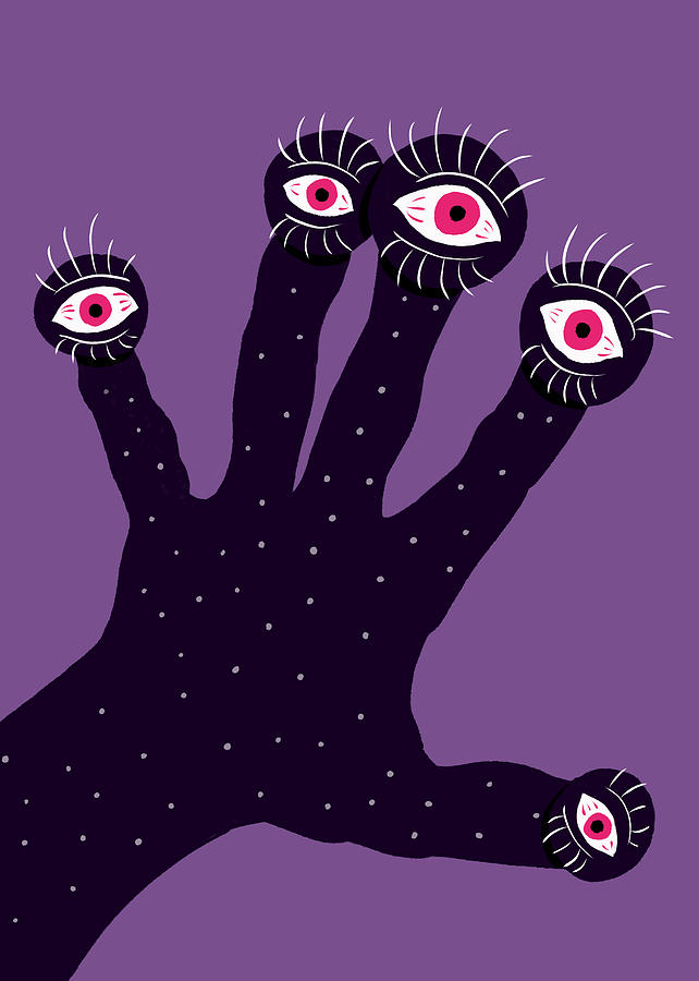 Creepy Hand With Watching Eyes Weird Digital Art by Boriana Giormova
