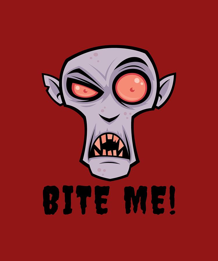 Creepy Vampire Cartoon With Bite Me Text Digital Art