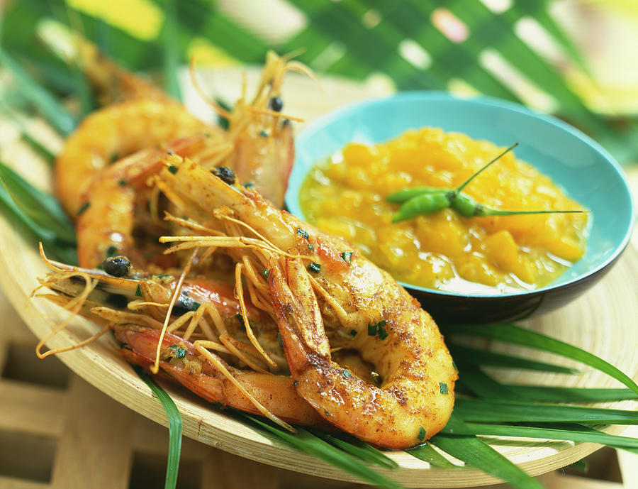 Creole Spicy Shrimps With Mango Chutney Photograph by Roulier-turiot