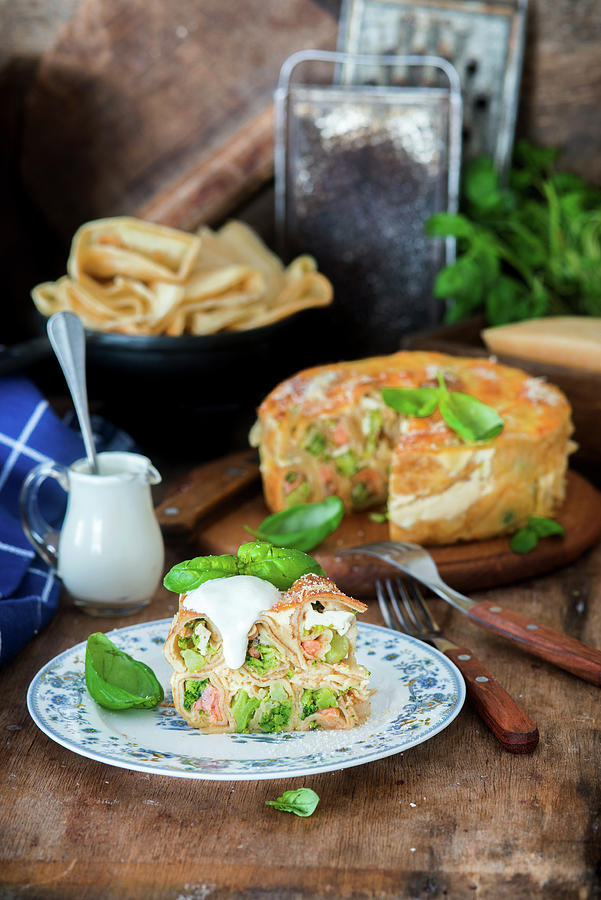 Crepes Baked With Salmon And Broccoli Photograph by Irina Meliukh