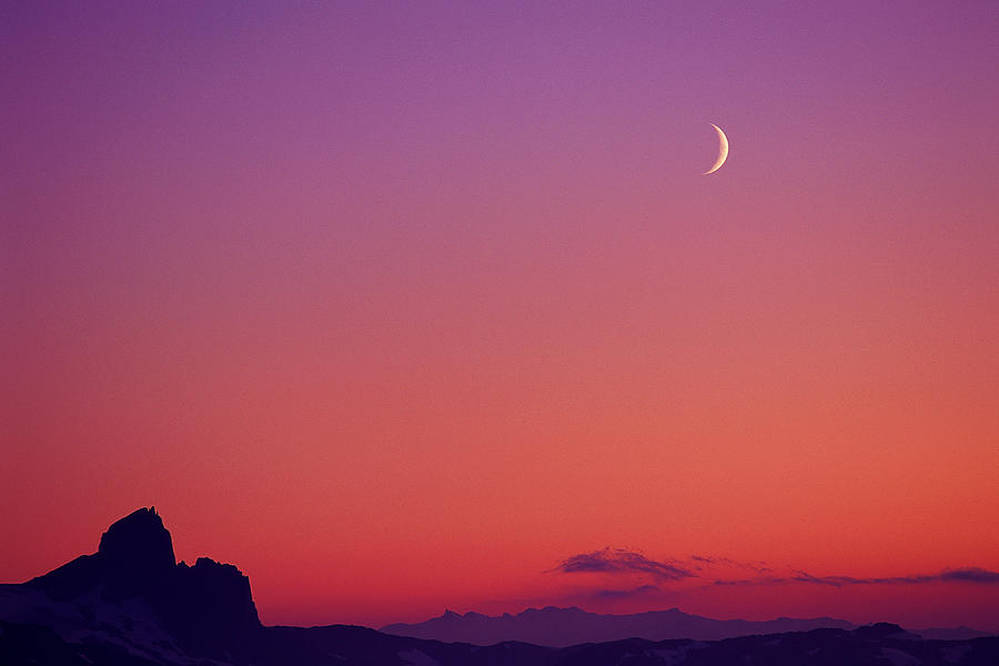 Crescent Moon At Dusk, Garibaldi Park Photograph by Ascent/pks Media Inc.