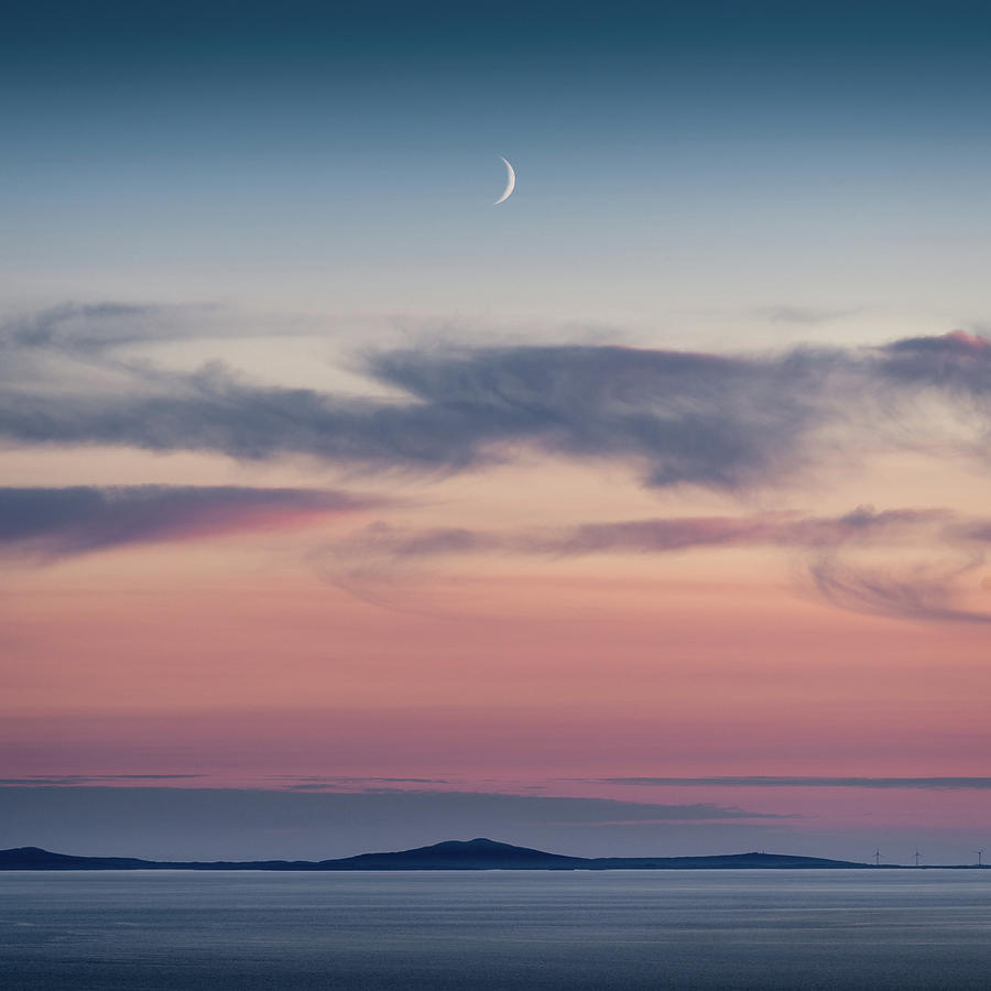 Sunset Photograph - Crescent Moon Over North Uist by Dave Bowman