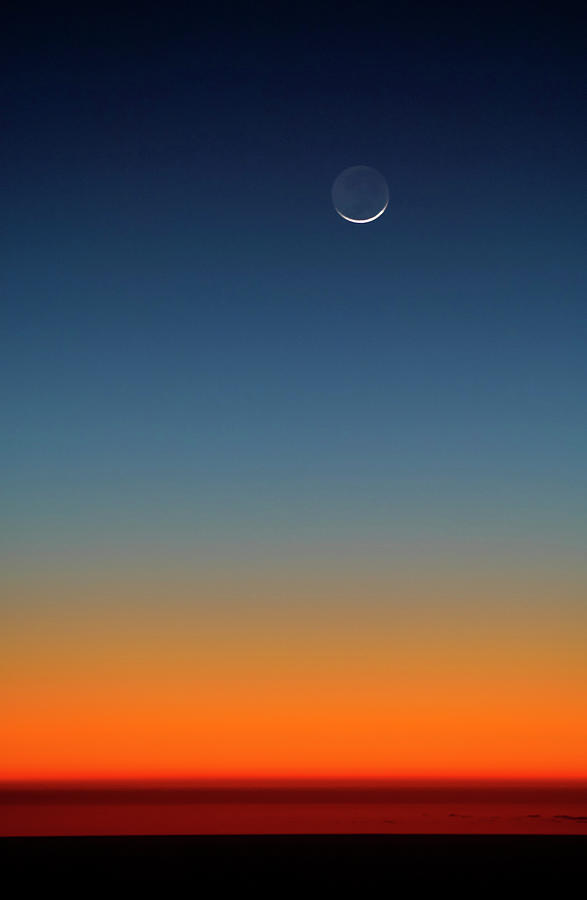 Crescent Of Moon Above Horizon After Sunset Photograph by Josef Willems