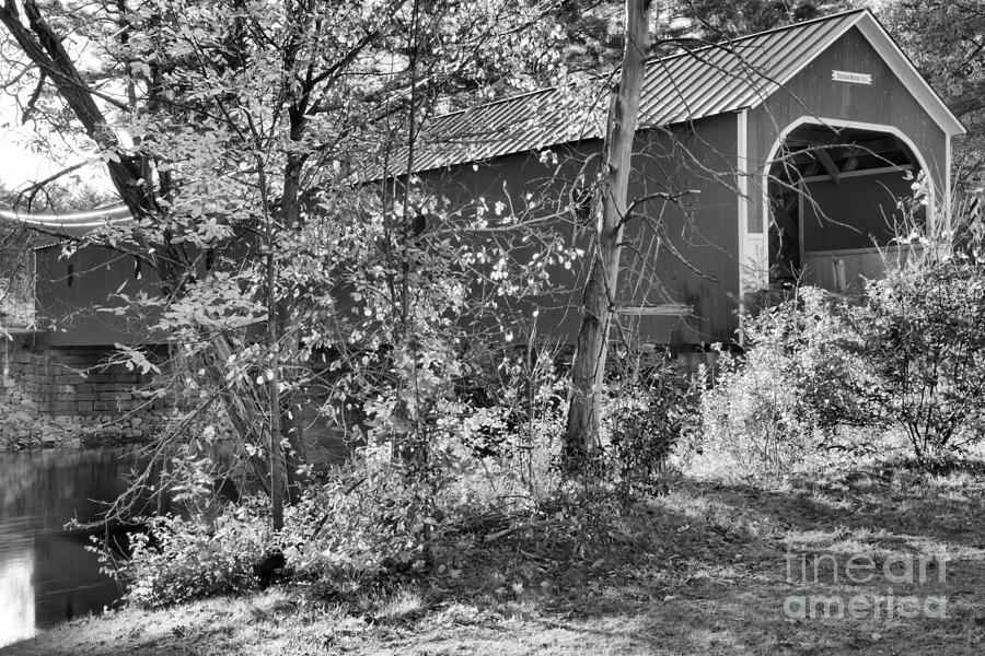 Cresson Covered Bridge Fall Colors Black And White Photograph by Adam Jewell