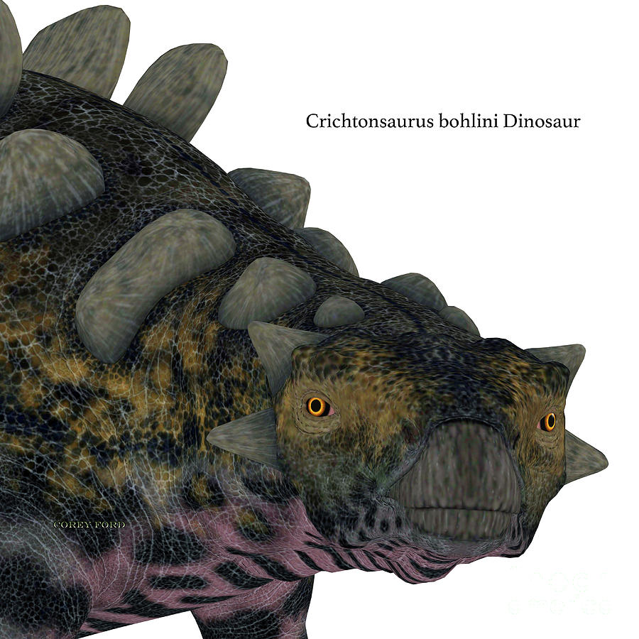Crichtonsaurus Dinosaur Head with Font Digital Art by Corey Ford