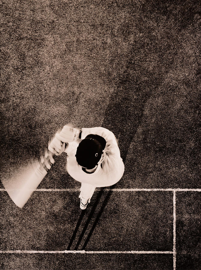 Cricket Batsman, Overhead View Toned B&w Photograph by Jonathan Knowles