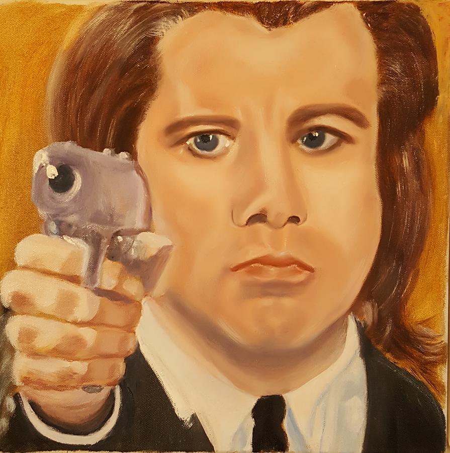 Movie Painting - Crime novel. Vincent Vega. John Travolta Oil Painting Movie Q.Tarantino by Alla Volkova