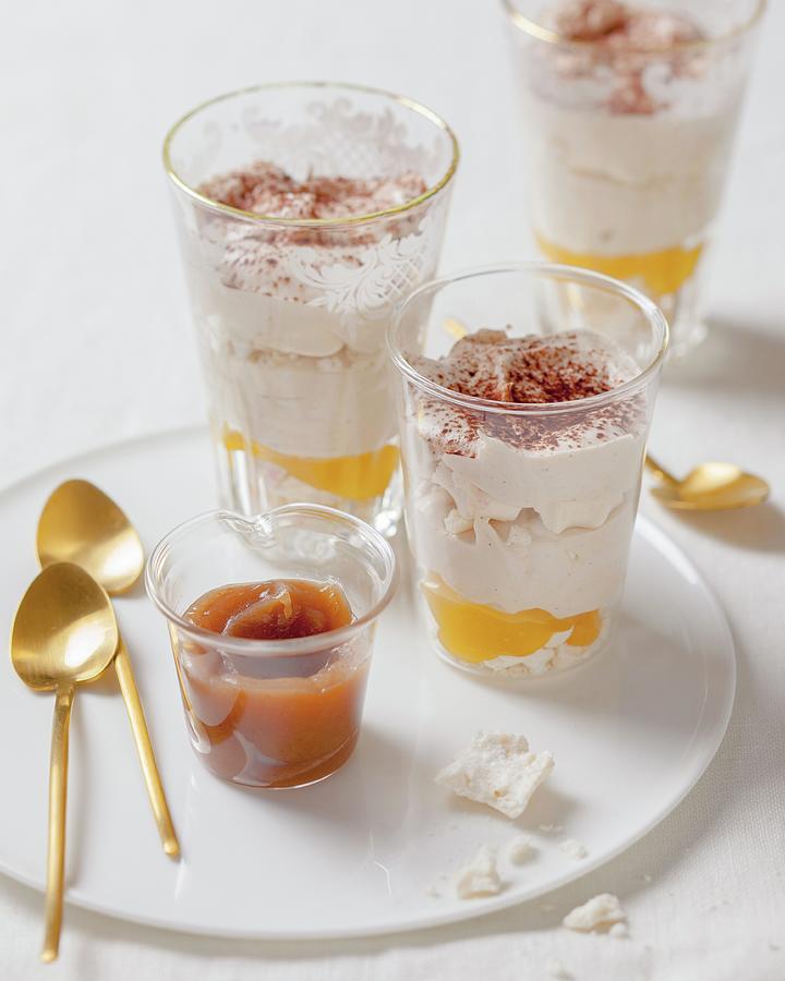 Crisp And Smooth Mango Coulis, Meringue And Cocoa Whipped Cream Verrine ...