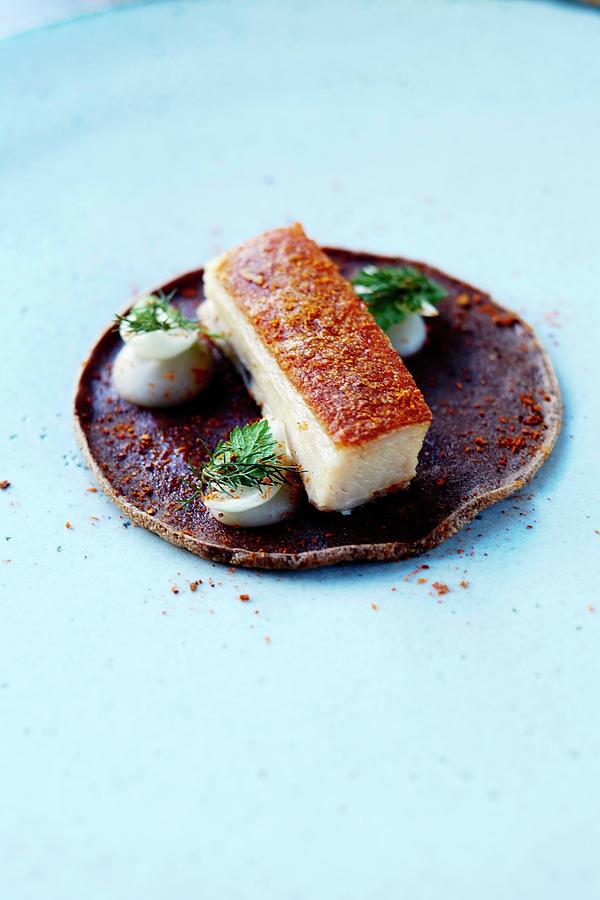 Crisp And Spicy Ventrche, Pickled Onions, White Haricot Bean Buckwheat Pancake Photograph by Amiel